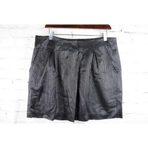 Vince Designer Black Shimmery Metallic Pleated Mini Skirt w/ Pockets Size 12